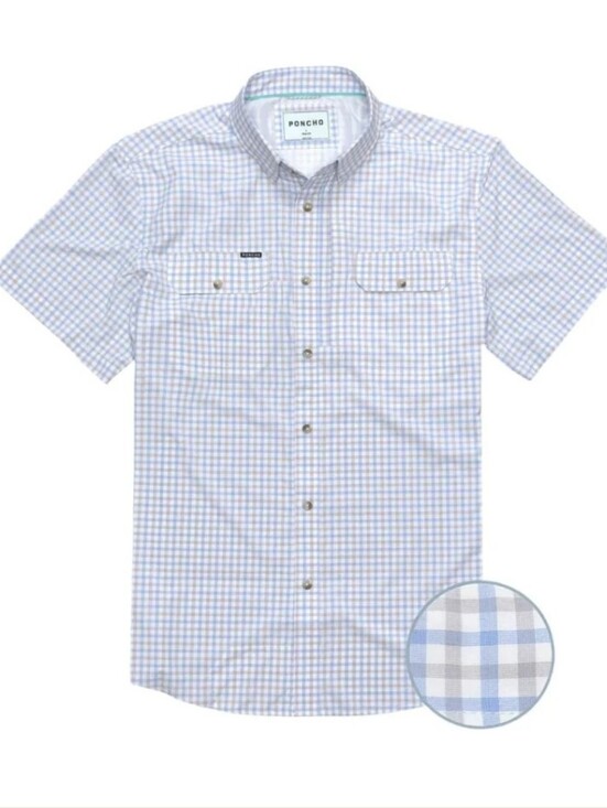 Poncho Other - Poncho The Channel Cat Original SS Shirt Blue And Grey Plaid Performance Nylon